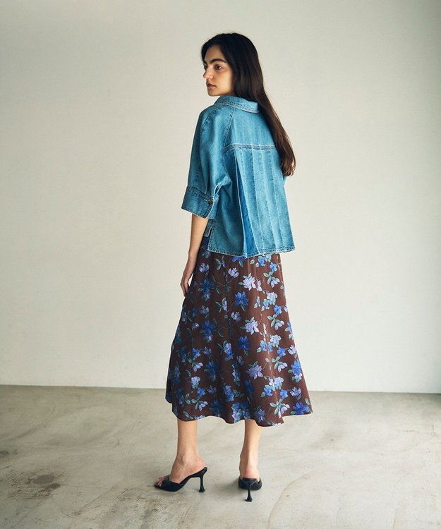 GRACE CONTINENTAL フラワー刺繍フレアスカート ブラウン