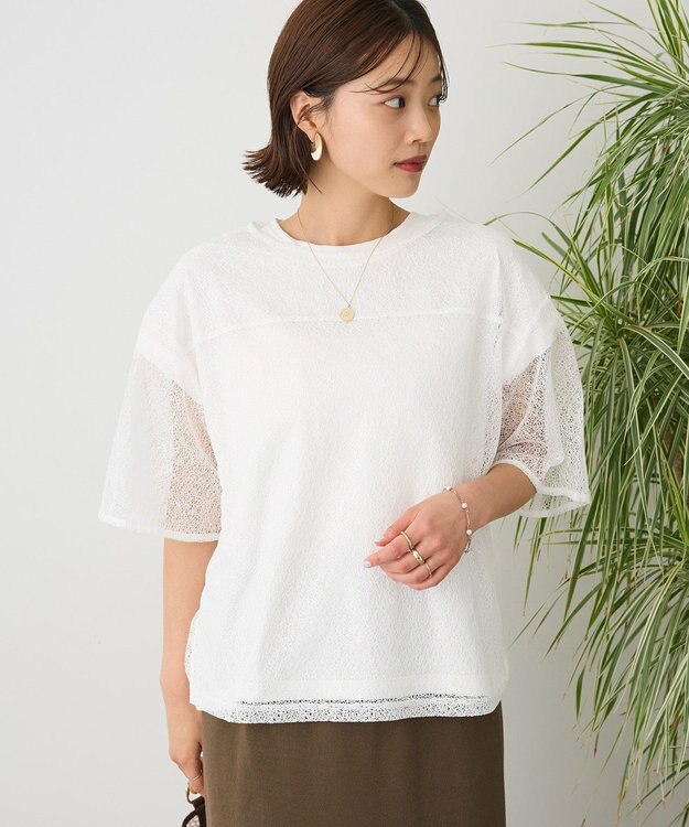 CRAFT STANDARD BOUTIQUE レースワイドTブラウス White