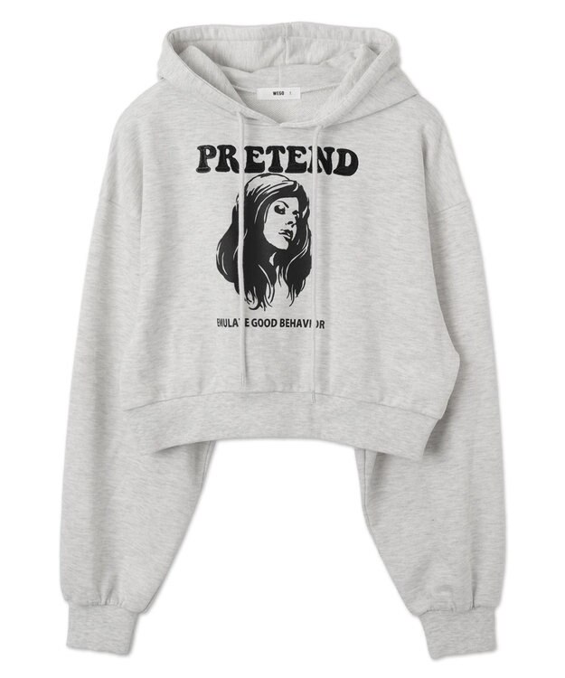 WEGO ガールプリントプルパーカー 杢グレー