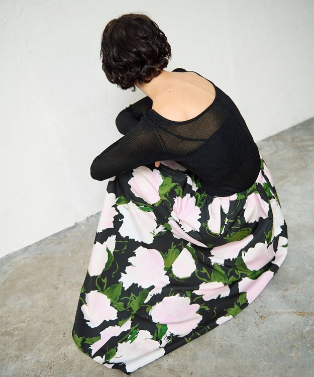 GRACE CONTINENTAL グログランボタニカルスカート ブラック