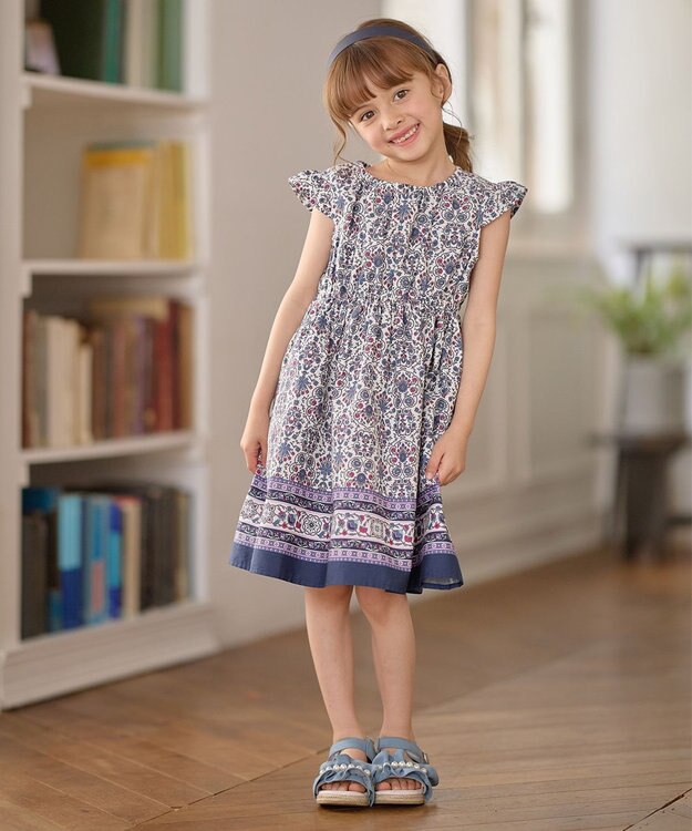 ANY KIDS 【WEB限定柄有】総柄 サマー ワンピース ネイビー系モロッカン