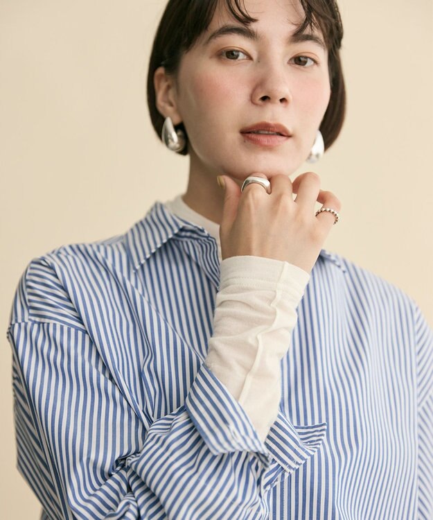 #Newans 【洗濯機可】ロールアップカフスシャツ ブルーストライプ