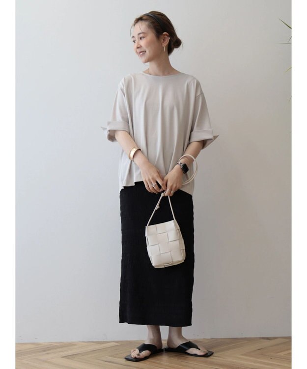 AMERICAN HOLIC 接触冷感バックタック袖折り返しカットプルオーバー Gray Beige