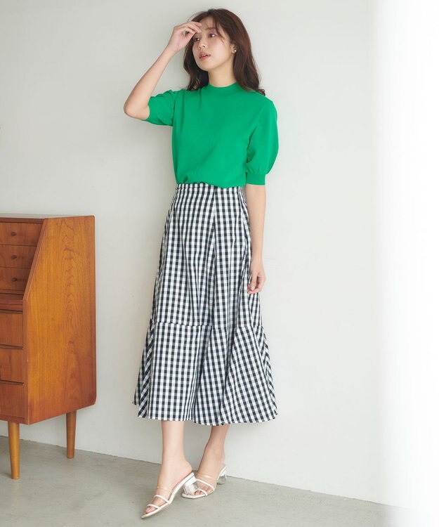 Feroux 【洗える】ギンガムチェック スカート ブラック系1