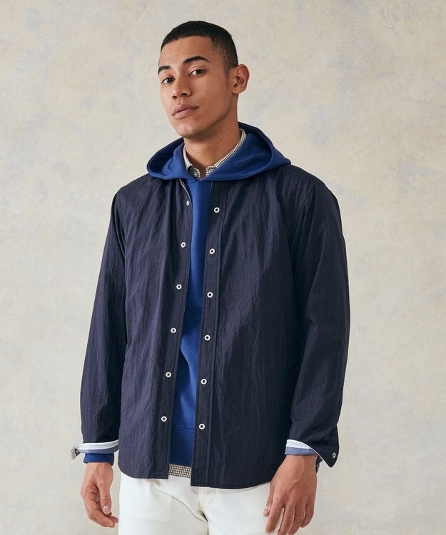 J.PRESS MEN バンドカラーリバーシブル シャツブルゾン ネイビー系1