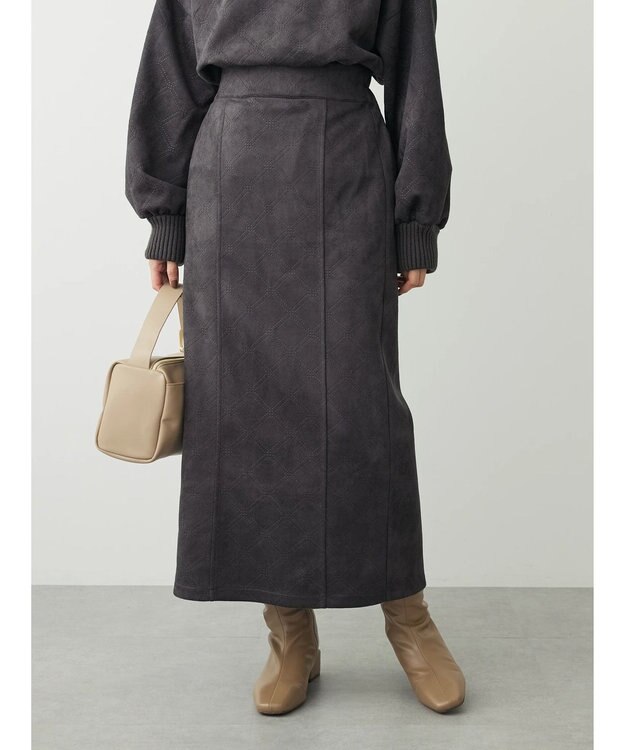 Green Parks ・ＥＬＥＮＣＡＲＥ　ＤＵＥ　エンボスナロースカート Charcoal Gray