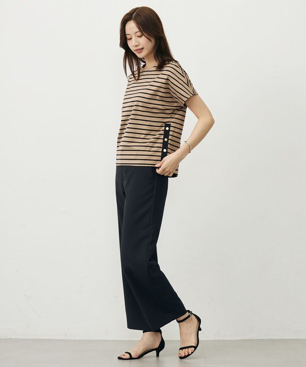 J.PRESS LADIES 【WEB限定カラーあり・洗える】ULTIM天竺ボーダー カットソー モカ×ブラックボーダー系