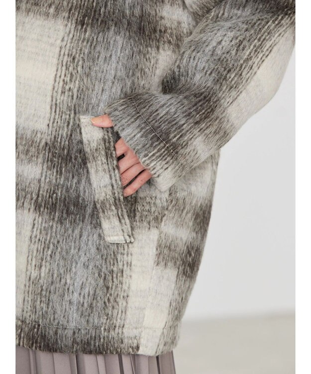 AMERICAN HOLIC チェックコクーンミディコート Check Ivory