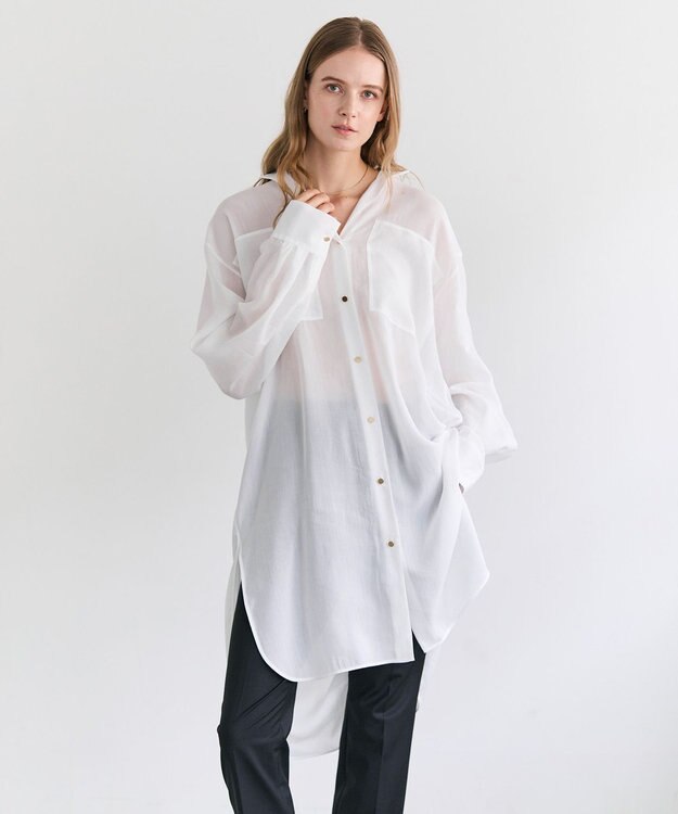 BEIGE， PAULINE / リネンヴィスコースオーバーサイズロングシャツ White