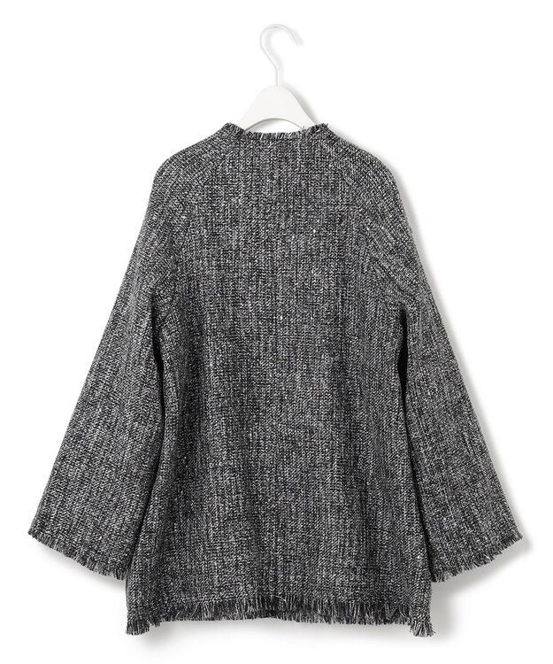 ICB L スパングルツイード ノーカラーコート ブラック×オフホワイト系