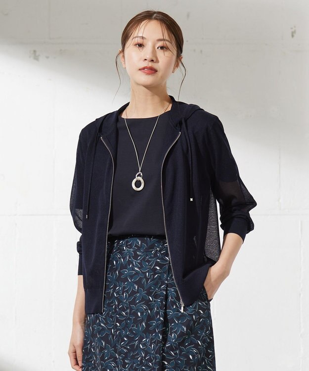 J.PRESS LADIES L 【洗える】シアーライトニット パーカー ネイビー系