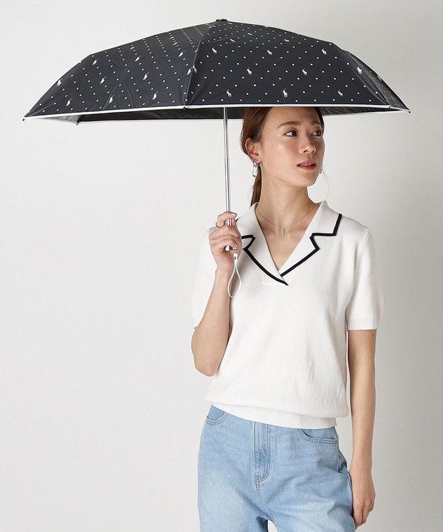 MOONBAT POLO RALPH LAUREN（ポロ ラルフローレン）晴雨兼用日傘 ドット 遮光率100% 遮熱 遮熱 UV ブラック