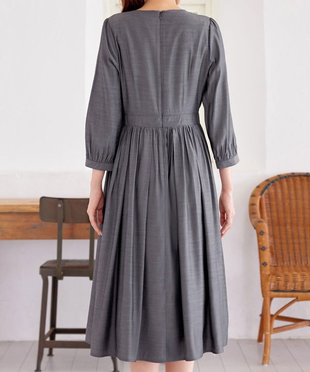 Tiaclasse L 【洗える】レース切替ワンピース チャコールグレー