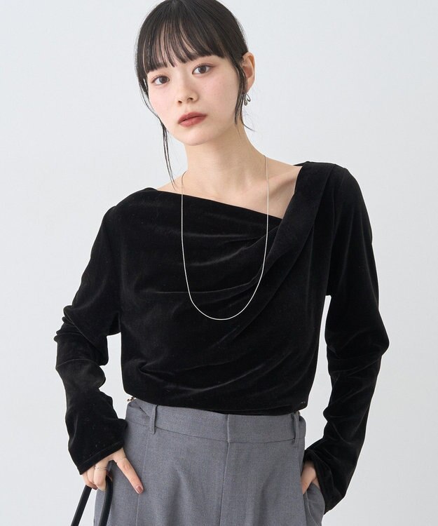 earth music&ecology シアーベロアドレープネックプルオーバー Black