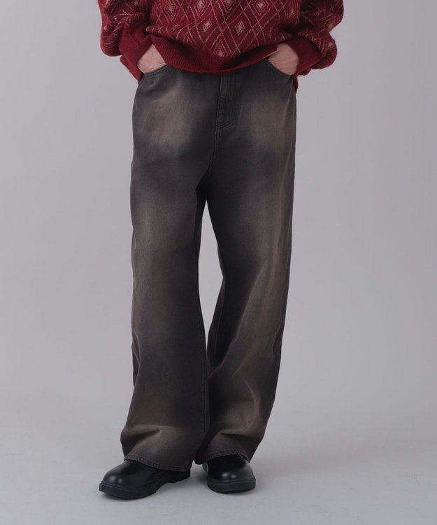 WEGO 【ユニセックス着用ITEM/SMLサイズ展開/ウエスト調整可】バギーデニムパンツ デニムブラックソノタ