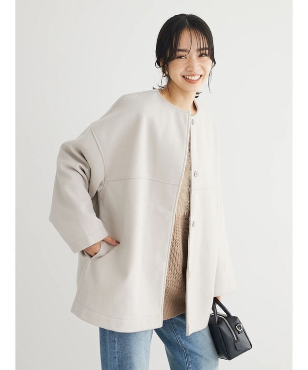 Green Parks 洗えるノーカラーショートコート Dark Navy