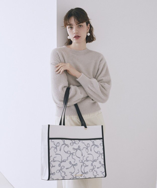 Maison de FLEUR リボンプリントスクエアトートバッグ Black