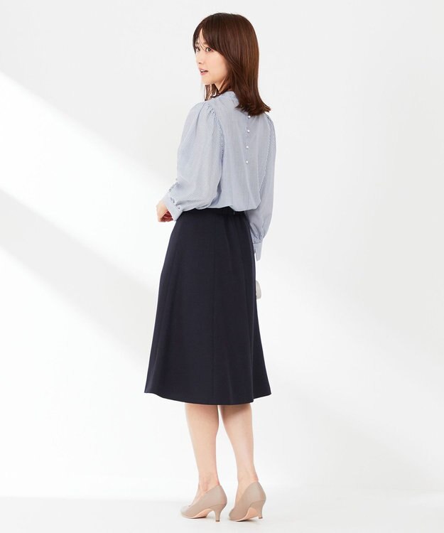 ANY SIS 【洗える】フェイクパールストライプ ブラウス ネイビーストライプ