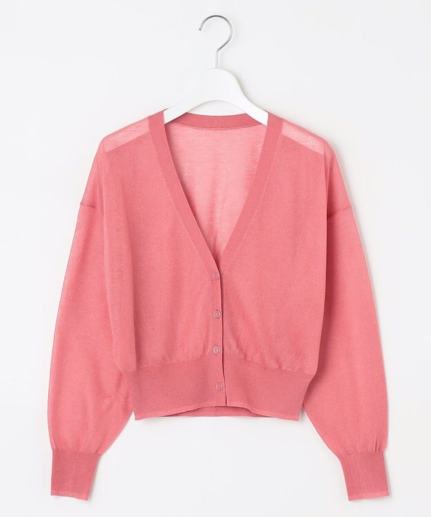 Feroux 【洗える】Vネックシアー カーデ ローズ系