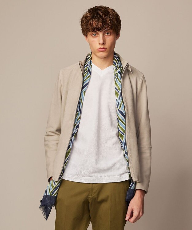 JOSEPH ABBOUD 【オリジナルオーガニックコットン使用】JOE COTTONサッカーVネックシャツ ホワイト系