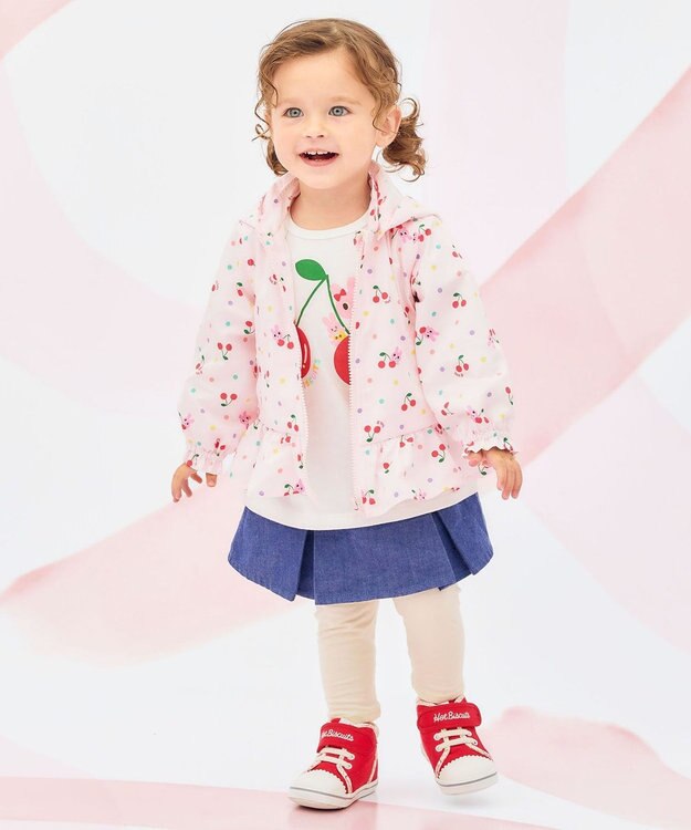 MIKI HOUSE HOT BISCUITS 【80-120cm】キャビット×さくらんぼ 総柄ウインドブレーカー ピンク