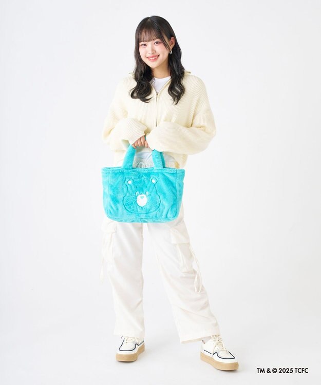 MOONBAT Care Bears(ケアベア) フェイクファーバッグ A4サイズ 手洗い可能 ミントグリーン