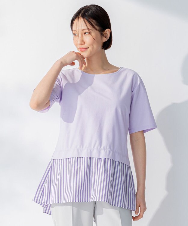 自由区 【洗える】コンビネーションシャーティング ペプラムデザイン カットソー