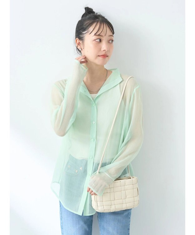 earth music&ecology シアーハイネックシャツ Light Green