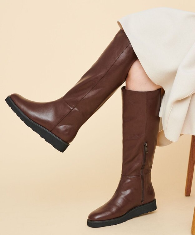 united bamboo スクエアロングブーツ ダークブラウン系