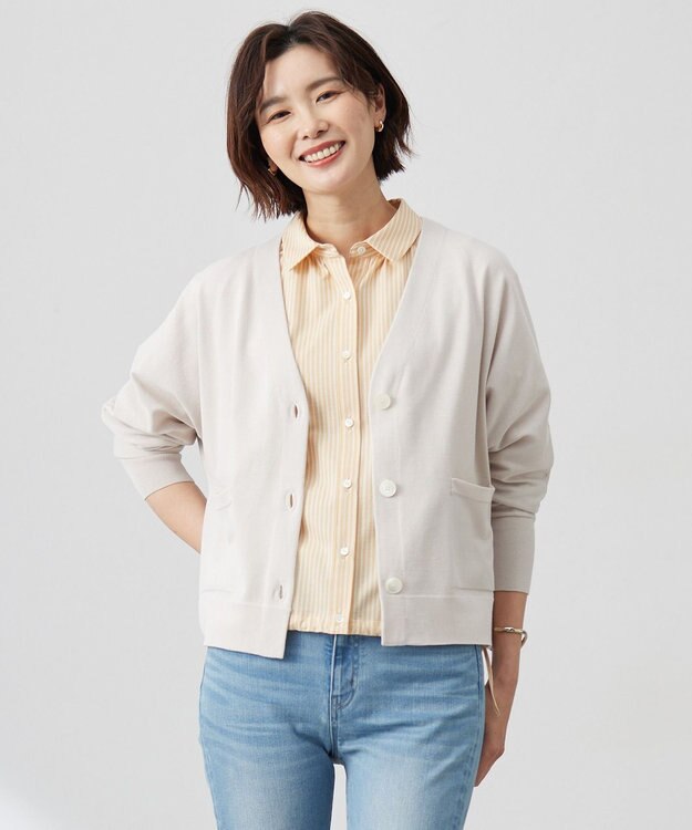 J.PRESS LADIES L 【洗える】Cotton Acetate ドルマンスリーブ カーディガン ベージュ系