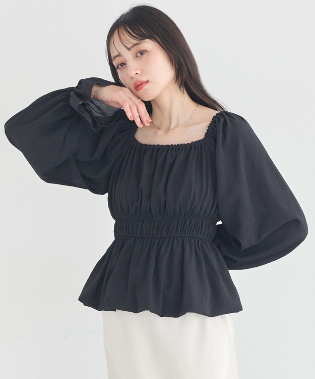 earth music&ecology バルーンヘムブラウス Black