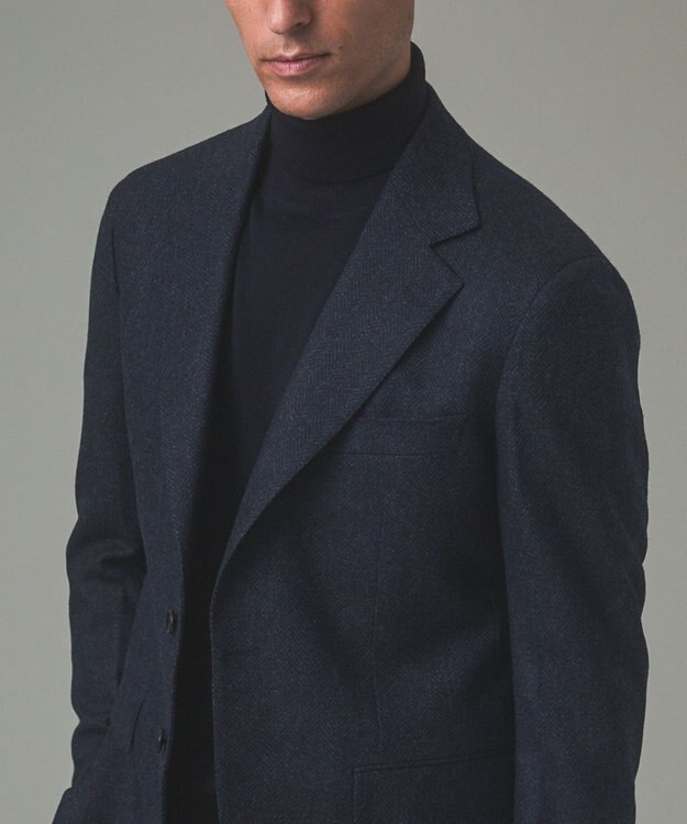 GOTAIRIKU 新色追加【一部ストレッチ】カシミヤブレンド 定番ツイードジャケット(25年モデル) ネイビー×ヘリンボーン