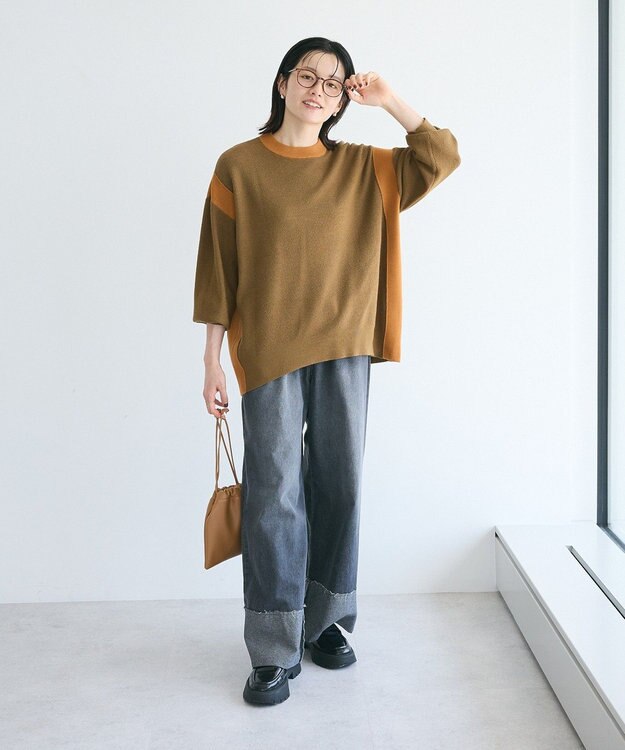 CRAFT STANDARD BOUTIQUE 洗える/とてもち配色ニットプルオーバー/24AW Khaki