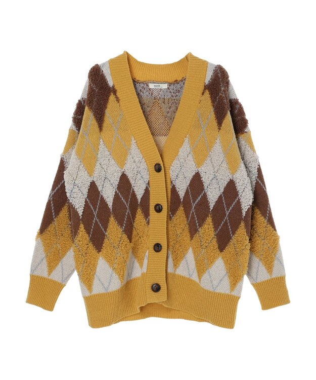 earth music&ecology ループ編みアーガイルカーディガン Yellow