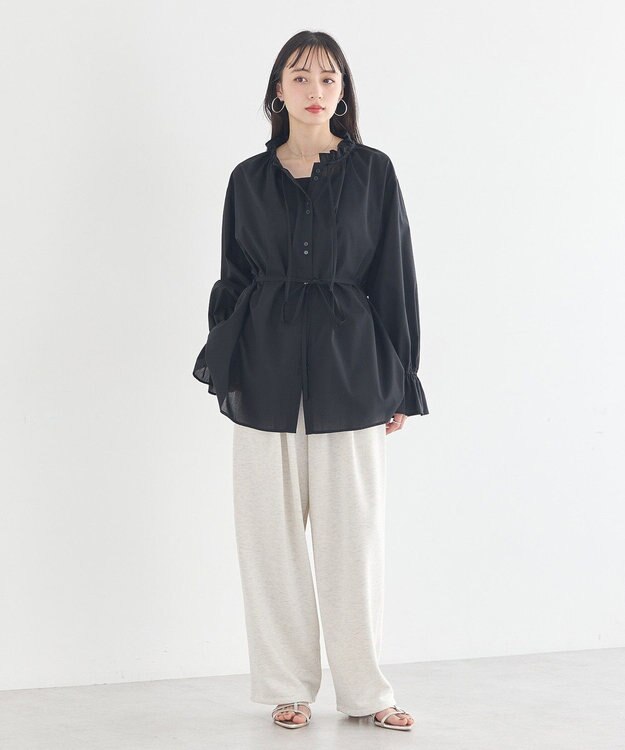 earth music&ecology 【イージーケア】TRキュプラダブルボタンフリルシャツ Black