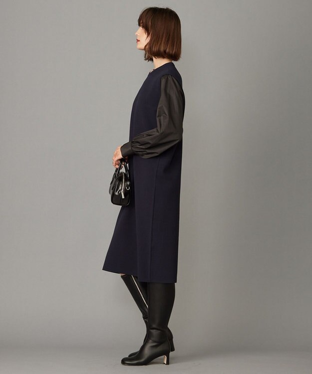 ICB 【洗える】クロスコンビ シャツドッキング ニットワンピース ネイビー系