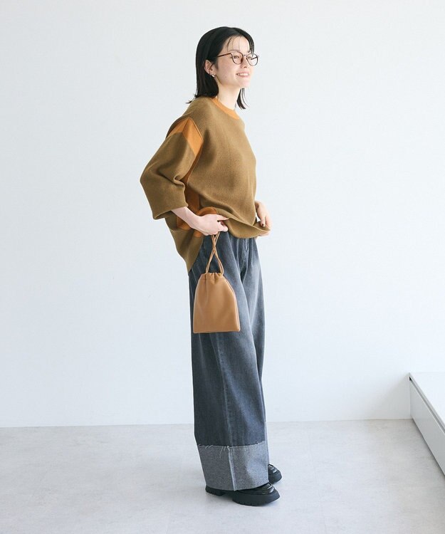 CRAFT STANDARD BOUTIQUE 洗える/とてもち配色ニットプルオーバー/24AW Khaki