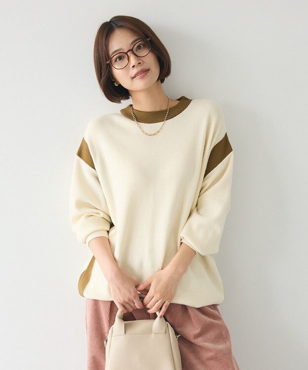 CRAFT STANDARD BOUTIQUE 洗える/とてもち配色ニットプルオーバー/24AW Ivory