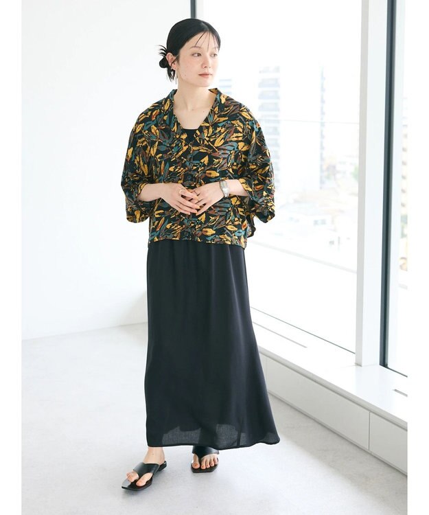 CRAFT STANDARD BOUTIQUE レーヨン柄プリントワイドシャツ Mustard