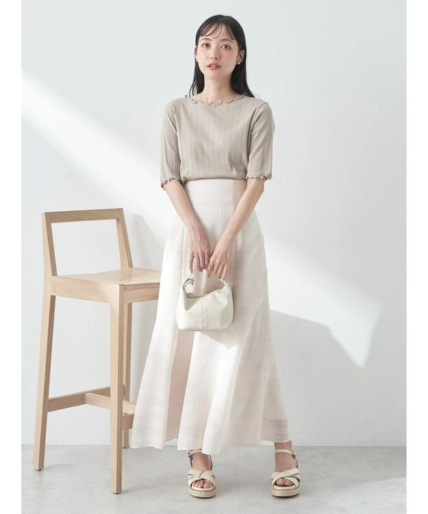 earth music&ecology シアーチェックフレアスカート Ivory