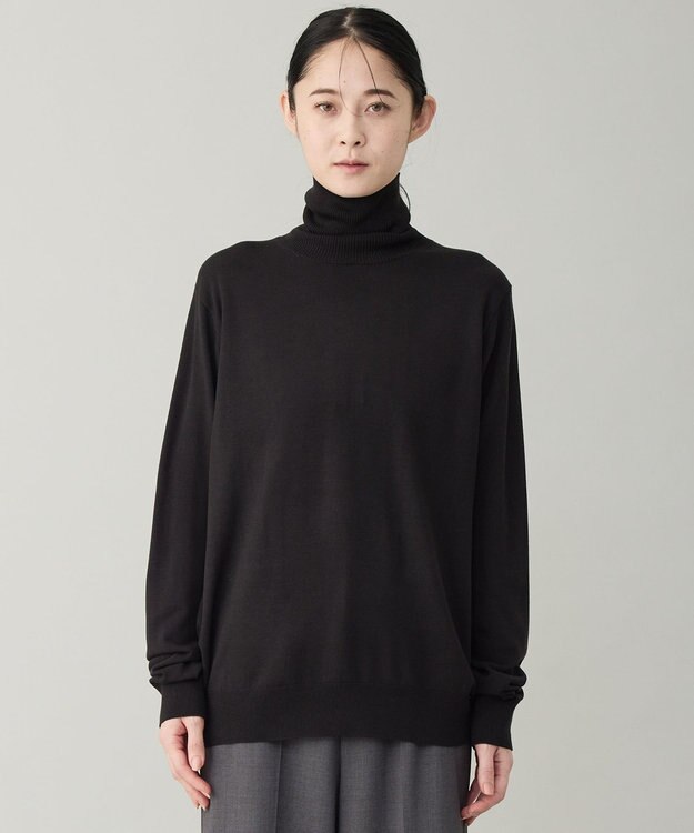 UNFILO MENS 【男女兼用】ソフトサーモ アンチピリングニット タートルネック ブラック