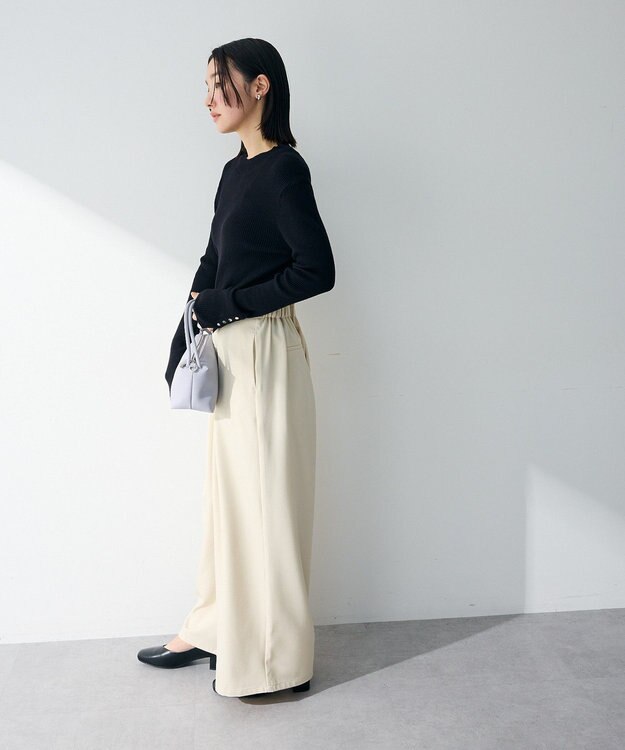 Green Parks 袖口金釦リブニットプルオーバー Black