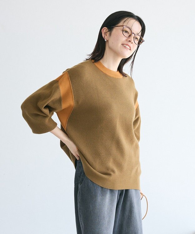 CRAFT STANDARD BOUTIQUE 洗える/とてもち配色ニットプルオーバー/24AW Khaki