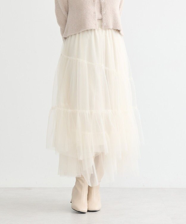 earth music&ecology イレギュラーヘム段々チュールスカート Ivory