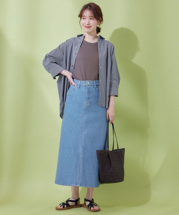 ANY 【UVケア/接触冷感/洗濯機可能】クールＵＶドルマンシャツ グレーストライプ