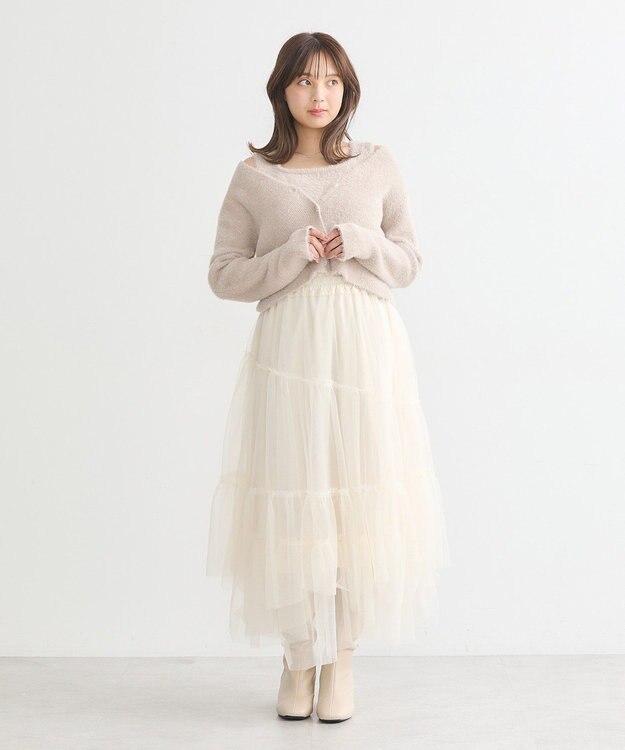 earth music&ecology イレギュラーヘム段々チュールスカート Ivory