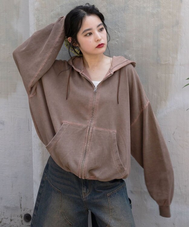 WEGO 【ユニセックス着用ITEM/MLサイズ展開】バルーンBIGダブルZIPパーカー ブラウン