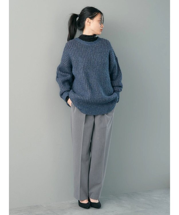 AMERICAN HOLIC バイカラー片畦ニットチュニック Navy