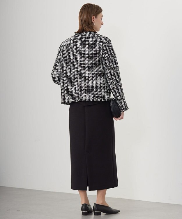 ICB 【CLASSY.1月号掲載】ルレックスツイード ノーカラージャケット ブラック×オフホワイト系
