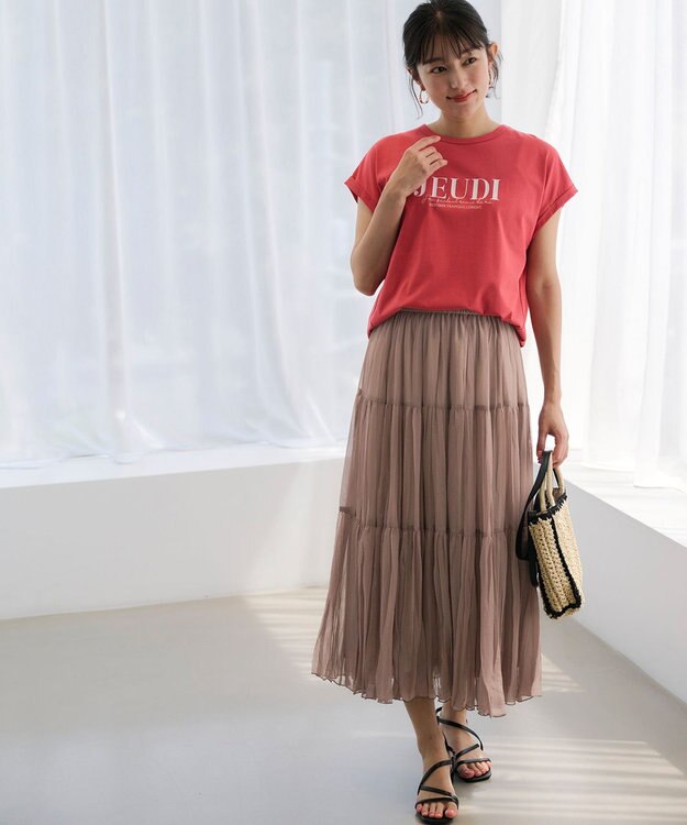 ANY SIS 【洗える】シアーワッシャーティアード スカート モカピンク